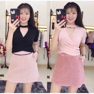 Áo croptop vạt chéo chocker