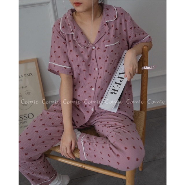 PIJAMAS MUSLIN TAY CỘC QUẦN DÀI COMICHOUSE | BigBuy360 - bigbuy360.vn