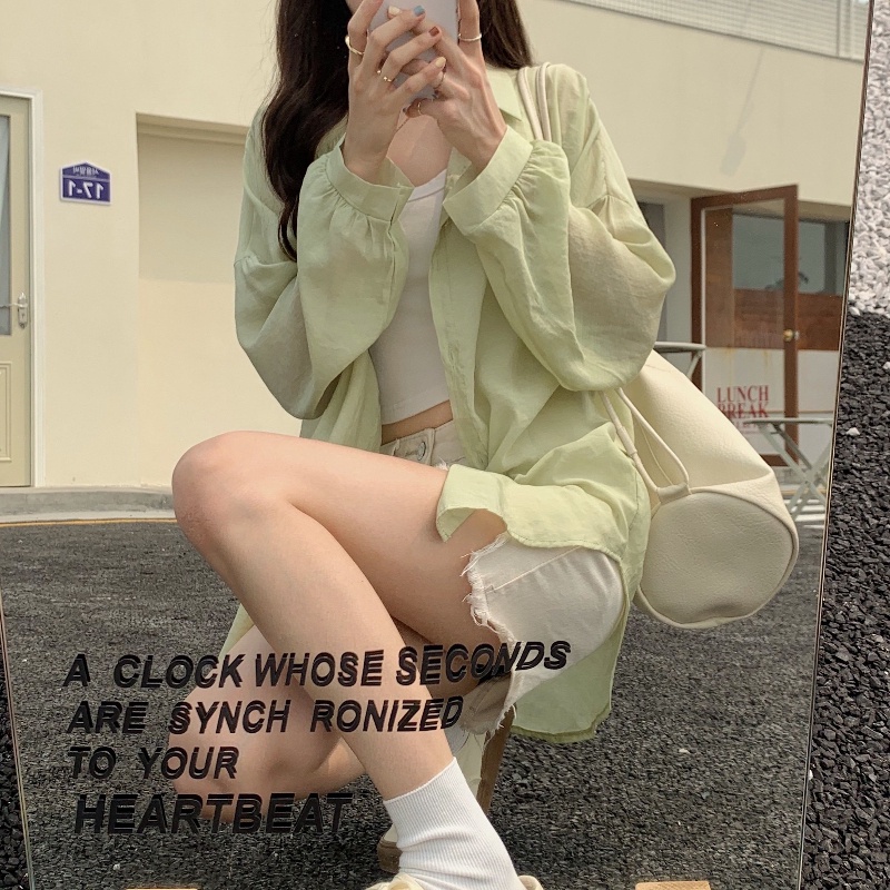 Áo khoác sơ mi COZOKC chống nắng tay dài dáng rộng phong cách thời trang