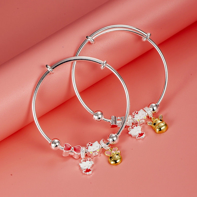 Vòng Tay Bạc Sterling 990 Xỏ Hạt Hình Hello Kitty Cung Hoàng Đạo Thời Trang Cho Cặp Đôi
