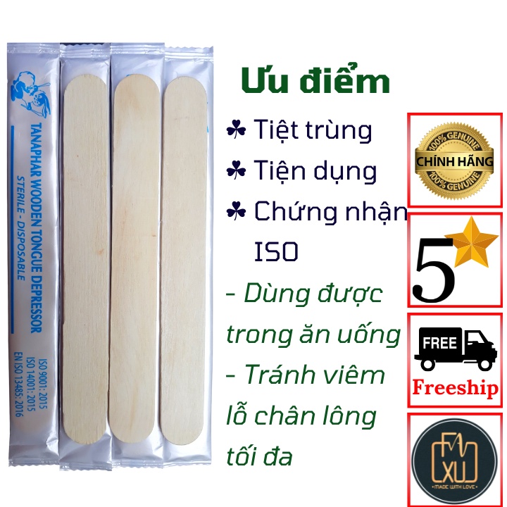Que kem gỗ, que wax lông, đè lưỡi để phết sáp wax tẩy, triệt lông vùng kín, chân mày, ria mép, nách, ngừa viêm nang lông
