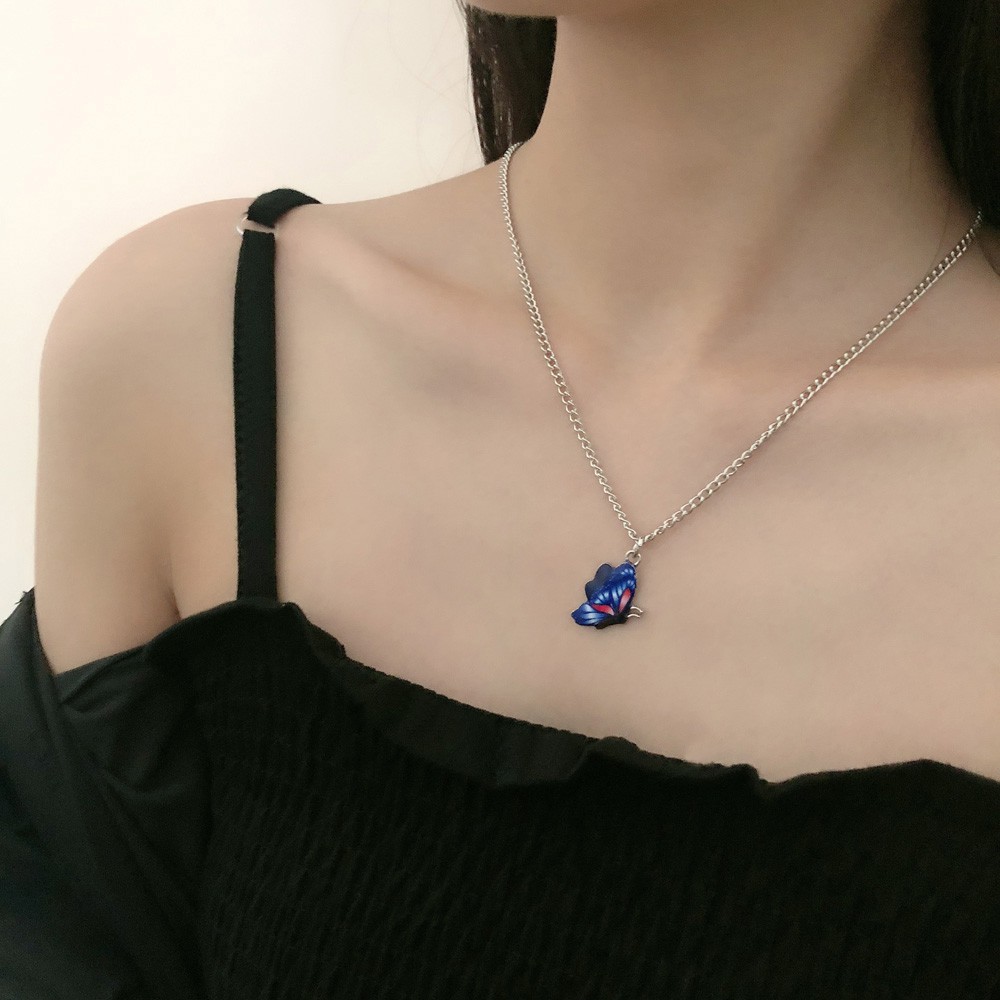 Vòng cổ dây xích choker mặt bướm phong cách punk cổ điển cá tính dành cho nữ