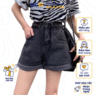 Quần sooc đen MINION CLOTHING chun eo lưng cạp cao Ulzzang short jeans ống rộng nữ Streetwear Hàn Quốc chất bò Q3021