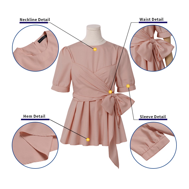 Áo kiểu Zanzea tay ngắn cổ tròn cột nơ lưng sau thời trang Hàn Quốc cho nữ