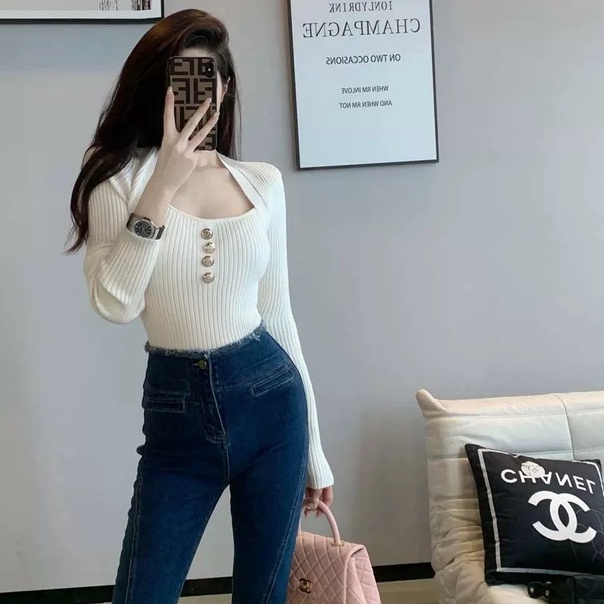 【ZHELIHANGFEI】Áo Len Tay Dài Lưng Cao Thời Trang Cho Nữ