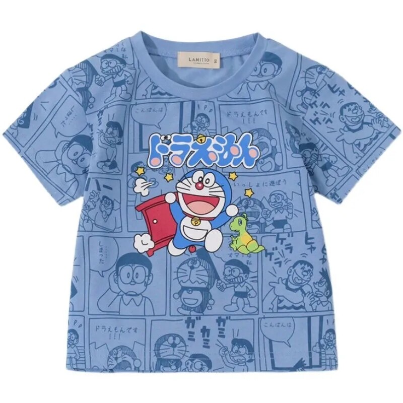 Áo Thun 100% Cotton In Hoạ Tiết Hoạt Hình Doraemon Thời Trang Mùa Hè Phong Cách Hàn Quốc Cho Bé 3-7 Tuổi