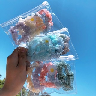 [RẺ VÔ ĐỊCH] Tui zip 5 dây chun buộc tóc scrunchies vải vintage Hàn Quốc - Phụ kiện cột tóc