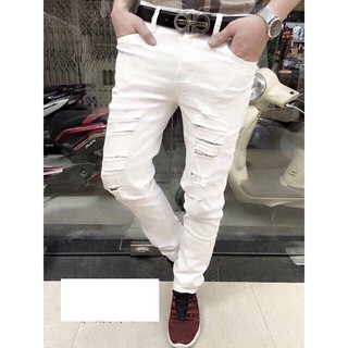 [BÃO SALE] QUẦN JEANS NAM SKINNY RÁCH TRẮNG 2 BÊN SIÊU KOREA