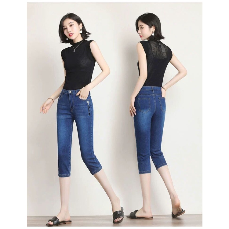 Quần jeans Lửng Cạp Cao Co Giãn Thời Trang Mùa Hè Kiểu Mới 2022 Dành Cho Nữ
