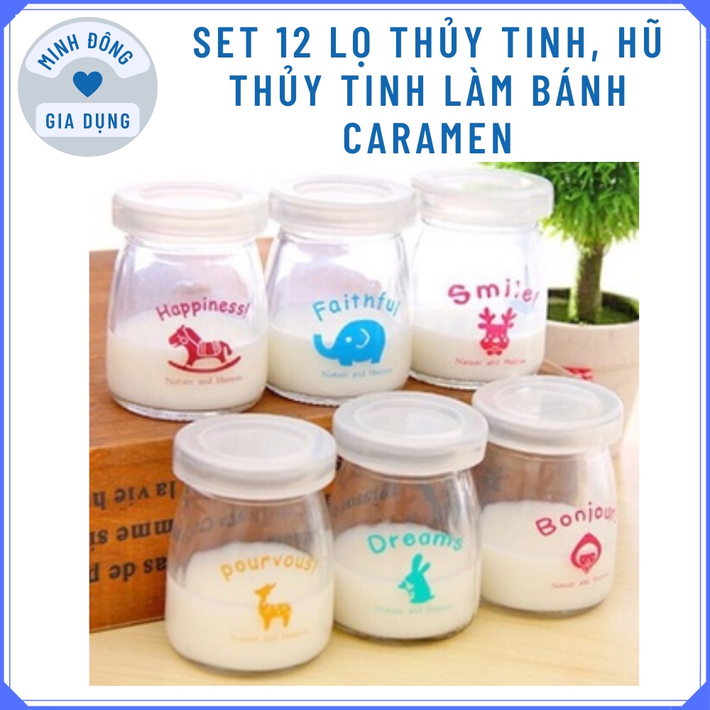 Set 12 lọ thủy tinh, hũ thủy tinh làm bánh caramen, làm sữa chua cao cấp có nắp đậy