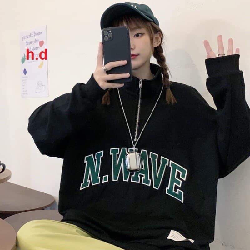 Áo Sweater khoá cổ NWave UlzzangHodie nữ form rộng dài vải nỉ chất đẹp giá rẻ không xù lông hàng quảng châu BST
