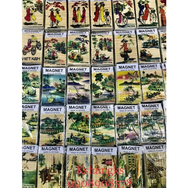 Tranh hít nam châm mành tre vẽ in hình ảnh đồng quê địa danh Việt Nam - Quà tặng lưu niệm magnet souvenir Viêt Nam