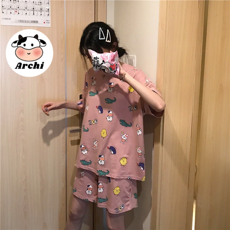 Đồ bộ nữ cotton thun cộc tay, bộ mặc nhà chất mát cho mùa hè quần cộc áo cộc