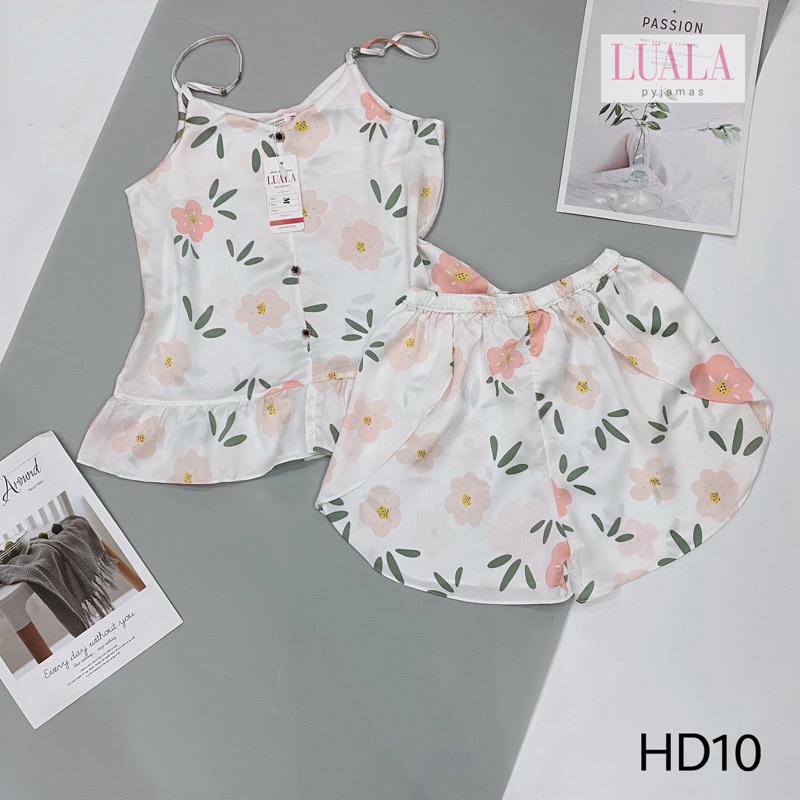 LUALA PYJAMAS Bộ Lụa Hai Dây Cúc Bèo ( Có size)