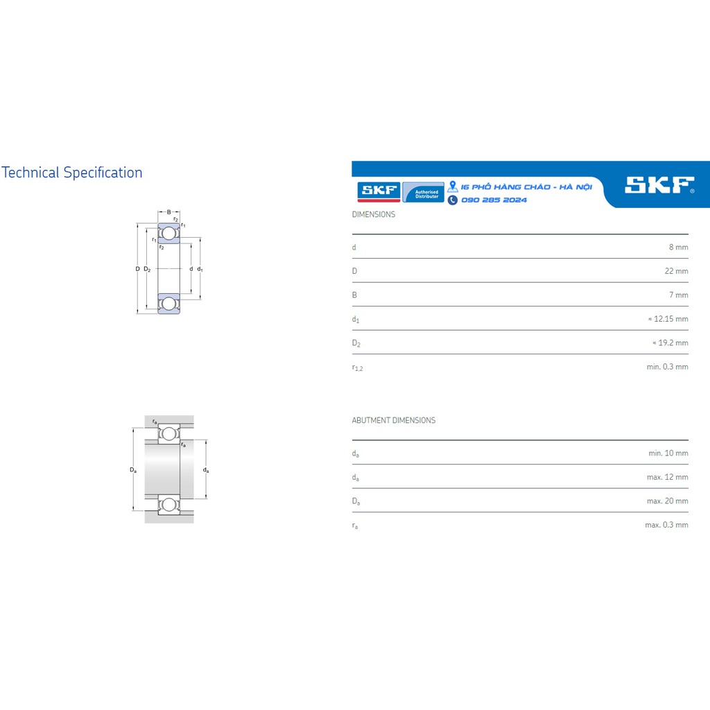 VÒNG BI SKF 608-2Z/C3 chính hãng