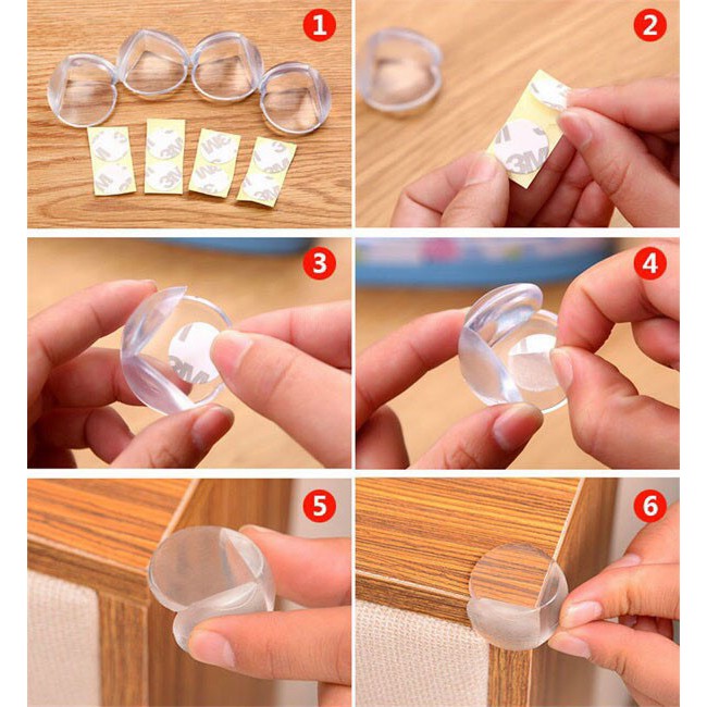 Bịt góc bàn trong suốt hình tròn, bọc cạnh bàn kính, cạnh tủ vuông bằng silicon an toàn cho bé