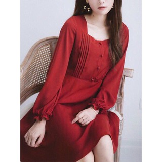 Đầm váy freesize đỏ tay dài nút bọc
