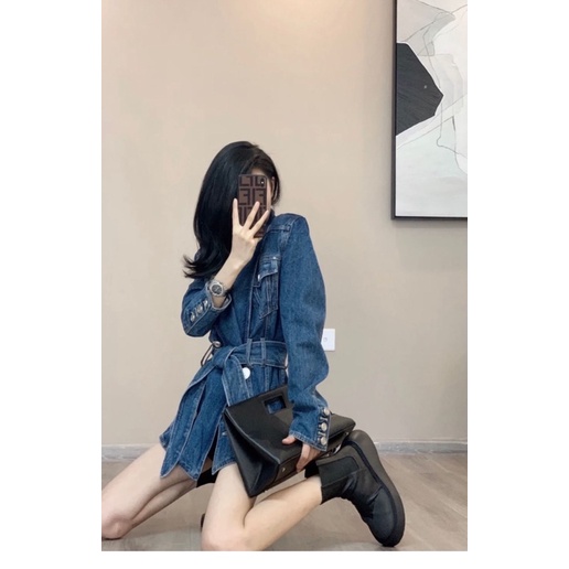 Áo jeans denim peplum cột eo qccc