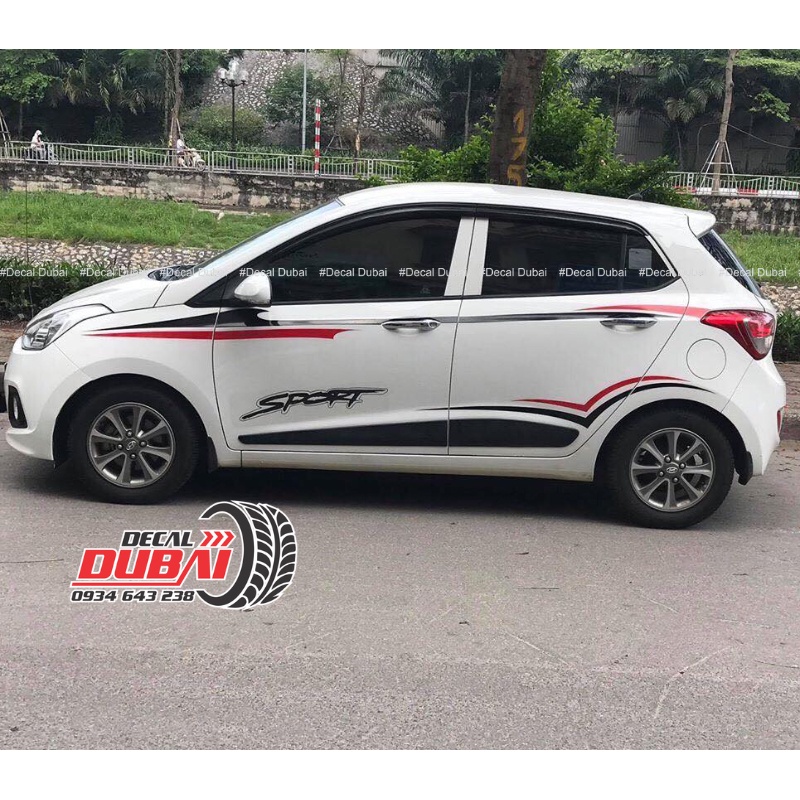 Tem Dán Sườn Xe I10 Mẫu Thể Thao Lượn Sóng Đen Đỏ - Thiết kế và chỉnh sửa tuỳ ý - Decal Dubai