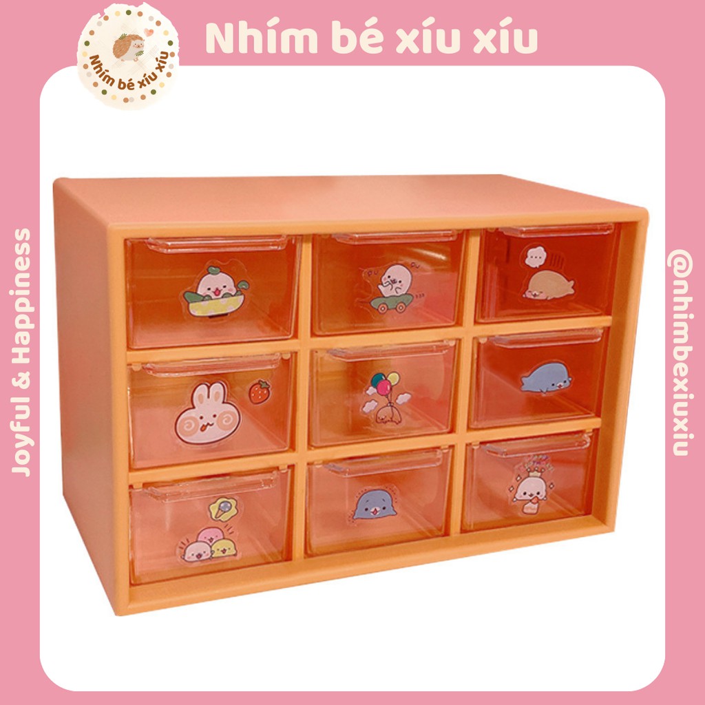 [KÈM STICKER] Kệ đựng đồ mini/Hộp ngăn kéo 9 ngăn nhiều màu sắc TN32