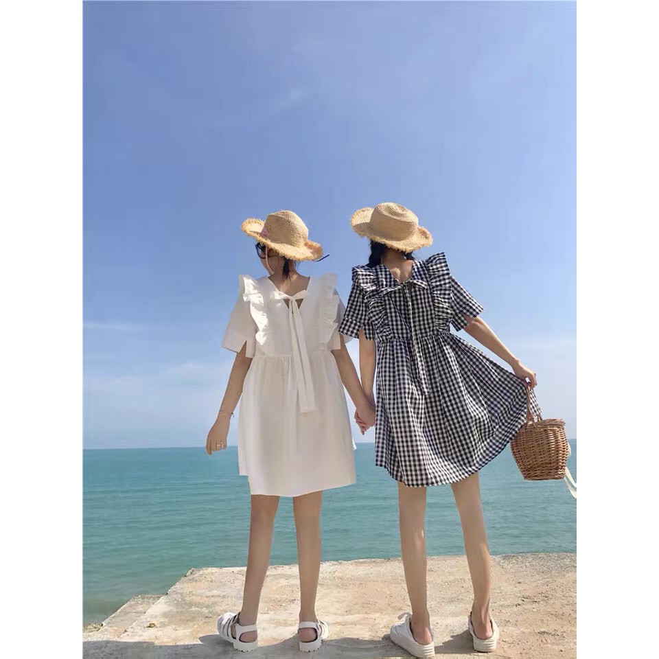 Váy babydoll dáng ngắn, đầm babydoll xanh đôi bạn thân E44 thời trang nữ emmei | BigBuy360 - bigbuy360.vn