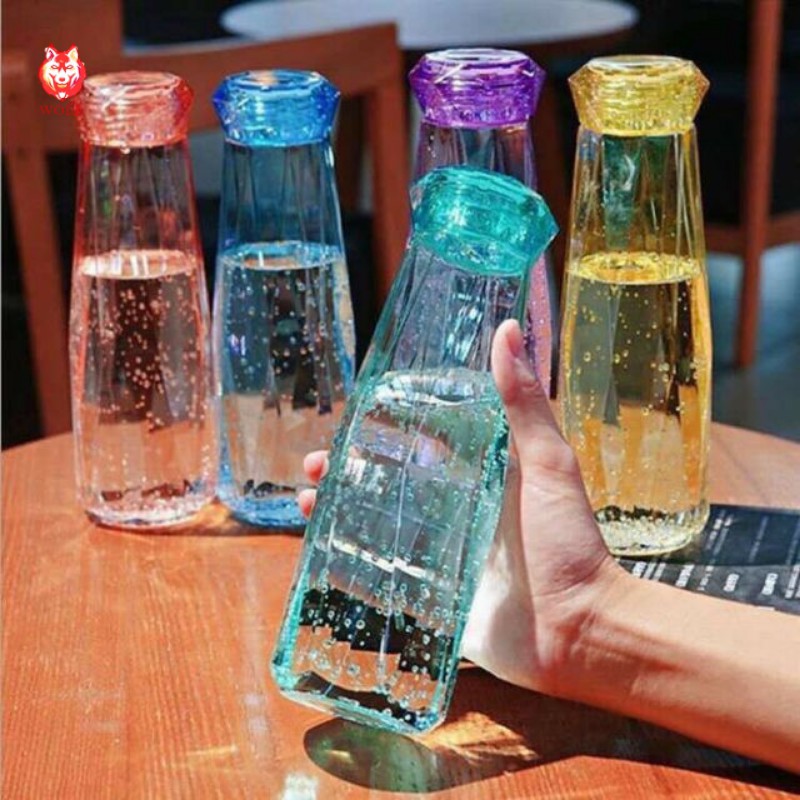 Bình đựng nước, chai thủy tinh kim cương 430ml nhiều màu