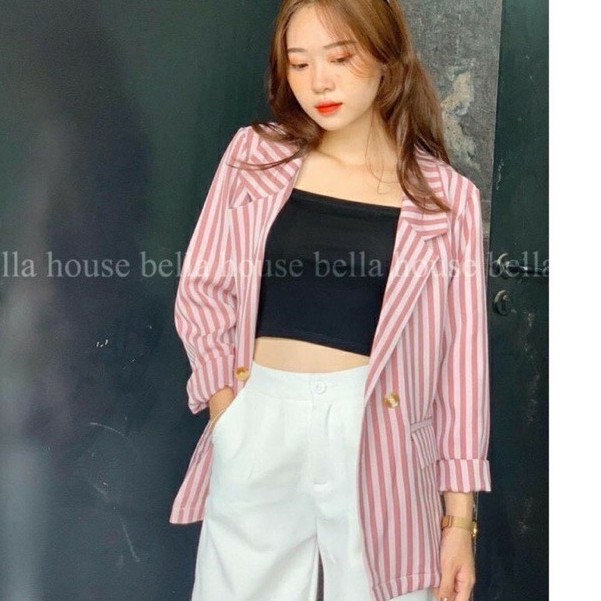 Áo vest nữ form rộng kẻ sọc , áo khoác blazer kẻ sọc phong cách hàng quốc chất mịn đẹp