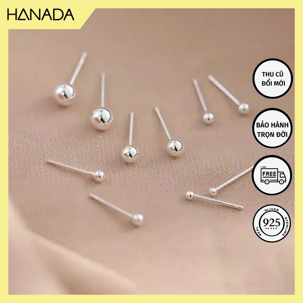 Bông Tai Bạc 925 Cao Cấp Hanada Rất Cá Tính Đeo Nhiều Lỗ Bông Nụ Bi Tròn Vuông Trơn Đơn Giản Đeo 0408