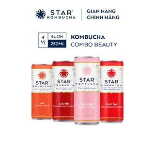 Combo 4 lon Star Kombucha mix vị - Trà lên men vi sinh chứa probiotics bảo vệ sức khoẻ