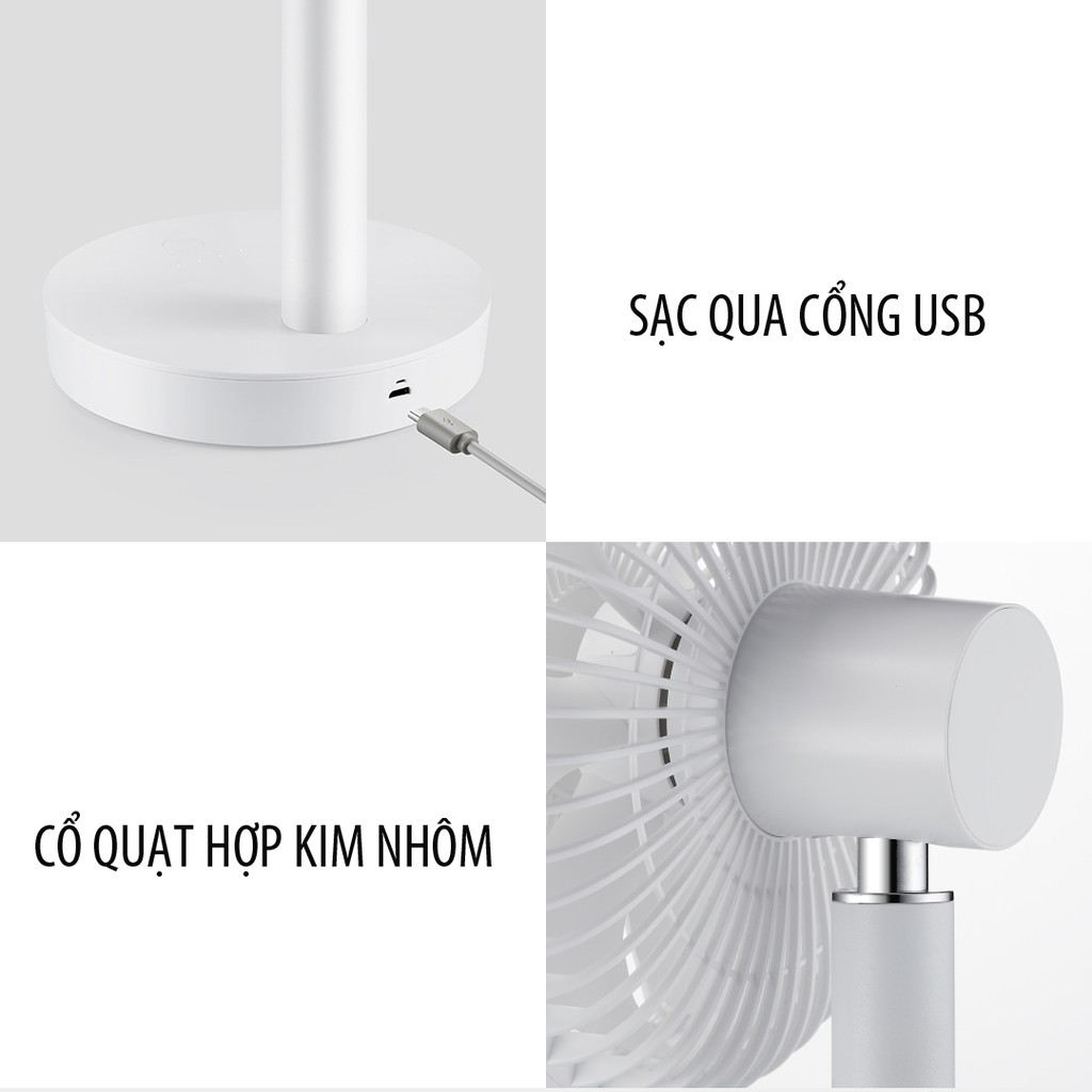 ✅Quạt tích điện, để bàn XIAOMI JIPIN, 4 chế độ gió, 5 cánh quạt, dung lượng 4000 mah thời gian dùng tới 12H