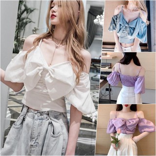 Áo kiểu trễ vai nơ to