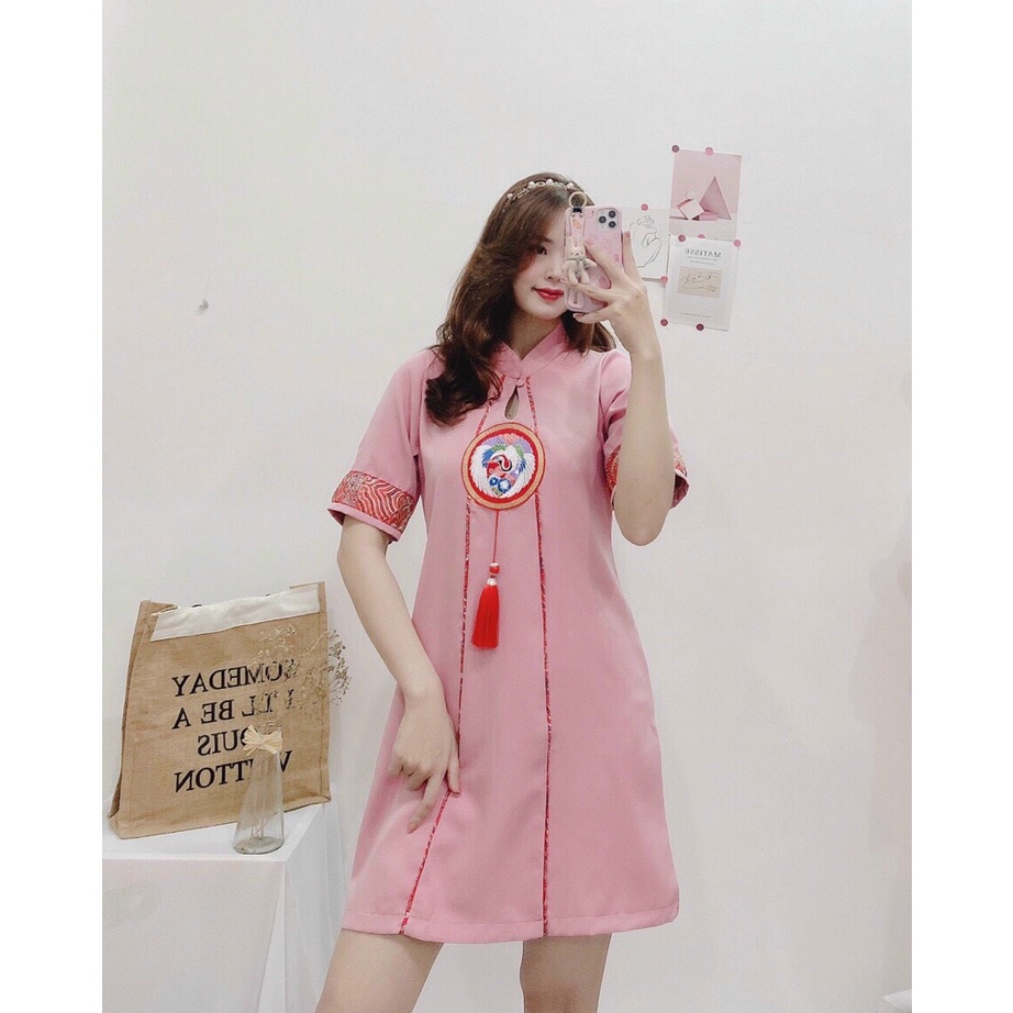 ĐẦM GẤM TẾT ĐỎ TRẮNG PHỐI SỌC-hình thật shop chụp | BigBuy360 - bigbuy360.vn