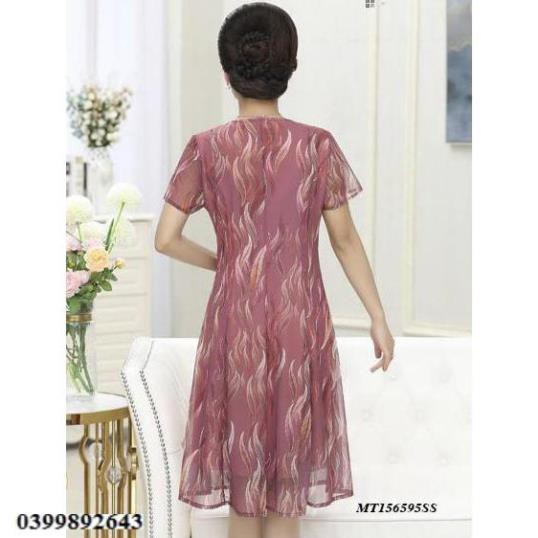 [FREE SHIP] Đầm Voan Trung Niên Họa Tiết Hoa Hồng Tuyệt Đẹp - Váy Đầm Cao Cấp Cho Lưa Tuổi Trung Niên
