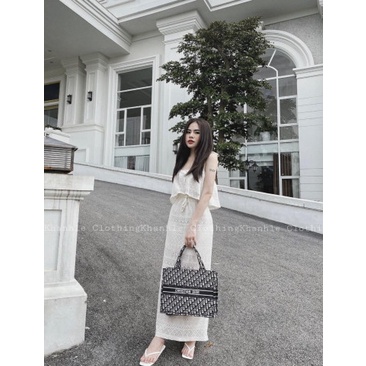Set Váy Maxi Áo 2 Dây Với Chân Váy Suông Dáng Dài Xẻ Tà Nhẹ Ren Tiểu Thư Cá Tính Phong Cách Thời Trang - CAM CLOTHING