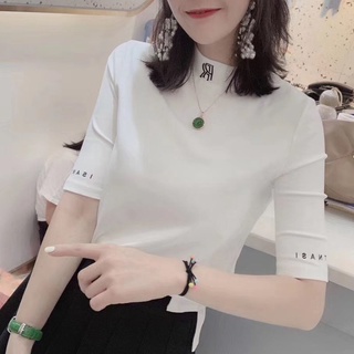 Áo Thun Cổ Cao Tay Lửng Chất Liệu 95% Cotton Phong Cách Phương Tây Thời Trang Mùa Hè Cho Nữ 2021