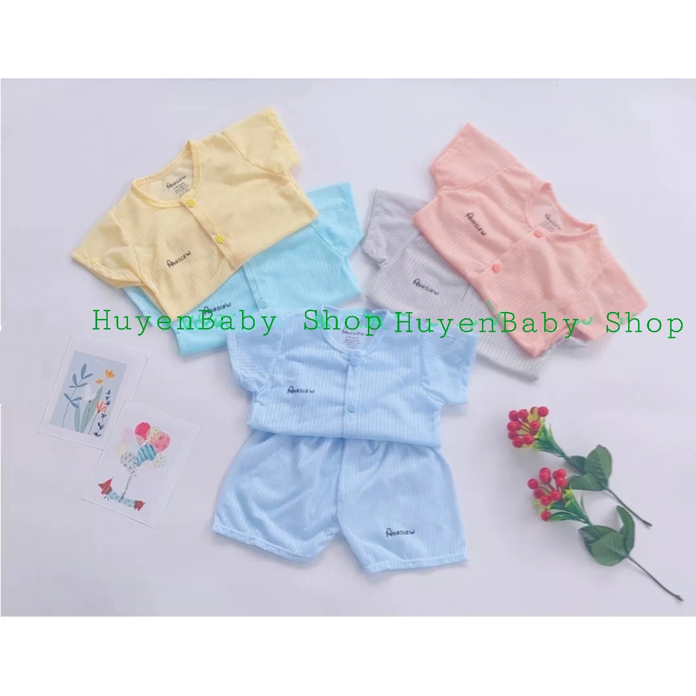 Bộ cộc tay vải tăm tre cao cấp, cài cúc giữa cho bé trai bé gái sơ sinh từ 3-13kg