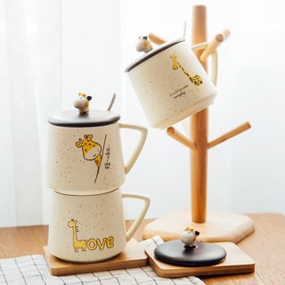 Cốc sứ cao cấp hươu cao cổ 400ml có nắp đậy