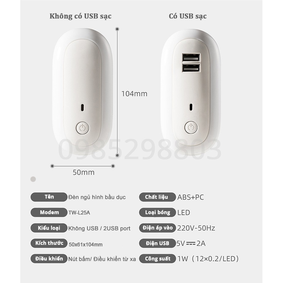 Đèn ngủ Oval cắm điện 10 cấp độ sáng có remote (CÓ QUÀ TẶNG) Đèn ngủ thông minh - hẹn giờ - 2 cổng USB sạc nhanh 2021