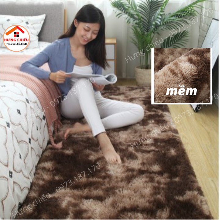 Thảm lông loang trải sàn decor phòng khách, phòng ngủ size 1mx1m6 trải chân giường