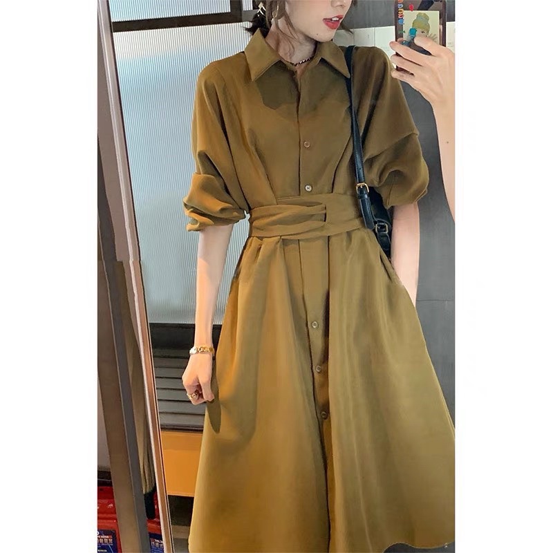 VN879 - VÁY SƠ MI DÁNG DÀI ĐAN EO DÀI TAY