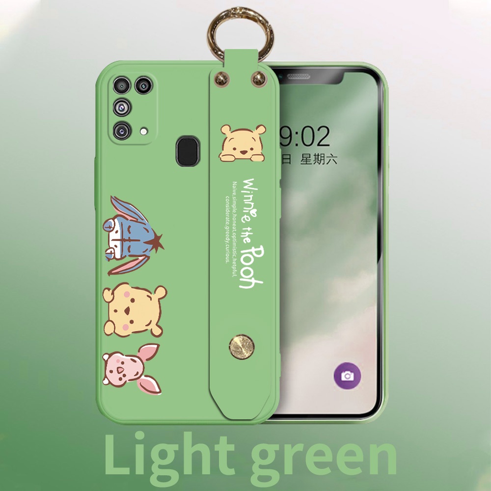 Ốp điện thoại silicone chống sốc in hình gấu Pooh có dây đeo cho Samsung Galaxy M31 M21 M30S M51 M62 F62