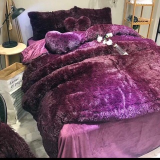 Set chăn ga nỉ nhung lông tặng kèm gối tim