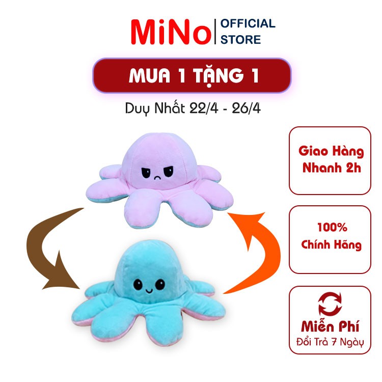 Bạch Tuộc Cảm Xúc 2 Mặt Size 25cm Xanh Blue - Hồng Mềm Mịn MINO STORE