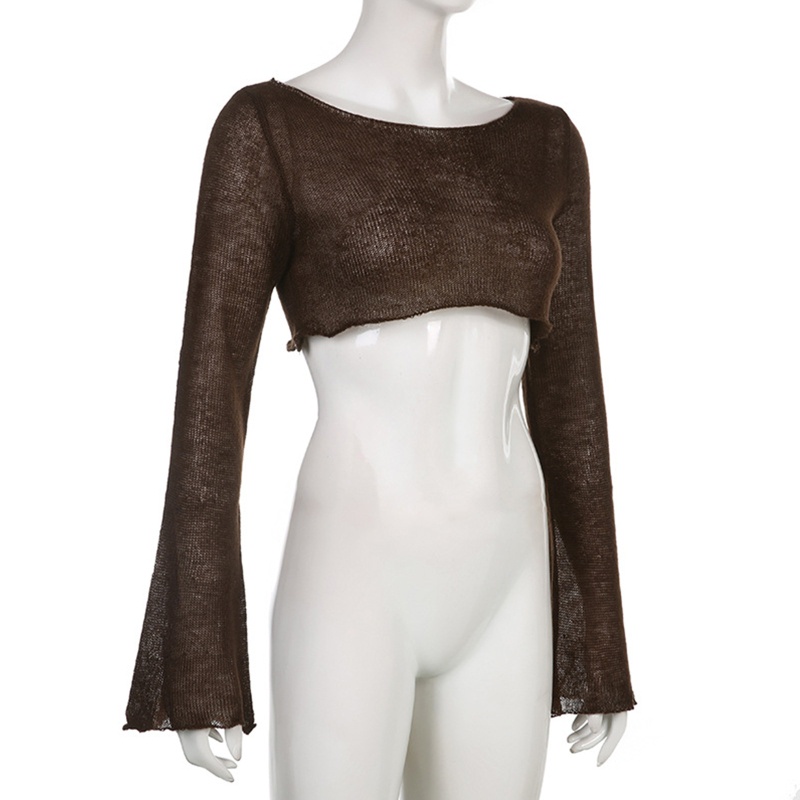 Brroa Ins Áo Sơ Mi Tay Loe Chống Nắng Xuyên Thấu Gợi Cảm Mùa Hè Hàn Quốc