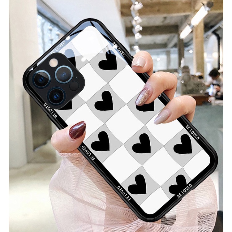 Ốp lưng kẻ caro trái tim cho iphone 13 12 pro max mini 11 14 pro max plus x r xs max 7 8 plus 6 s plus se 2020