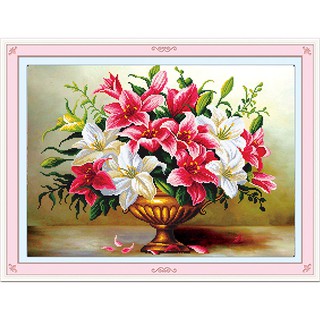 Tranh Đính Đá ABC 3D Bình Hoa Tươi Thắm 6152 , YN5236 (KHÁCH TỰ ĐÍNH) KT:73X55CM