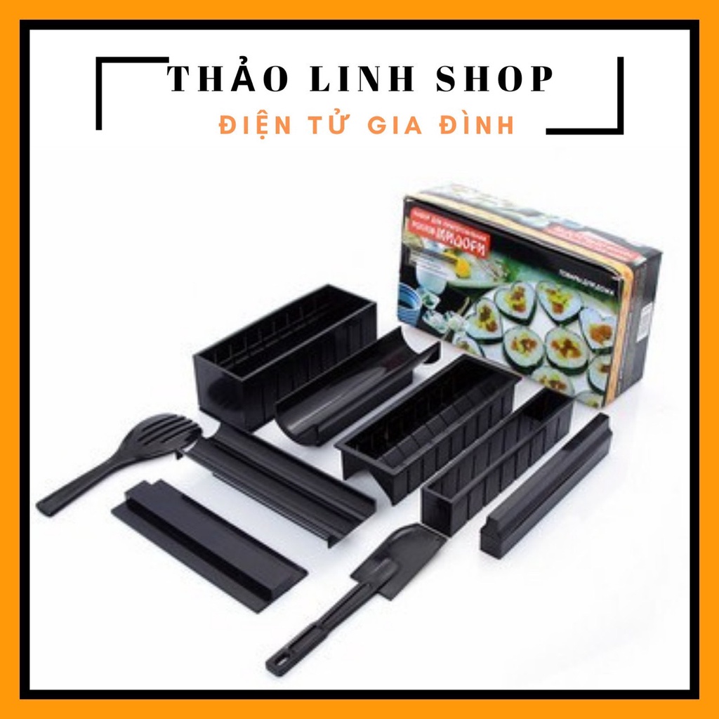 Dụng cụ làm sushi/kimbap 10 món bằng nhựa an toàn cho gia đình, làm siêu dễ