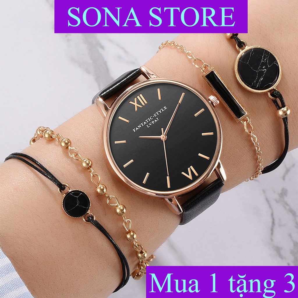 Đồng hồ nữ dây da mặt tròn , Đồng hồ đeo tay nữ đẹp giá rẻ LVPAI Tặng kèm vòng tay - SONA STORE - YC71019
