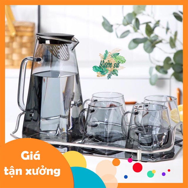 Bộ bình nước thuỷ tinh chịu nhiệt Soda Lime kèm khay cao cấp - VS63