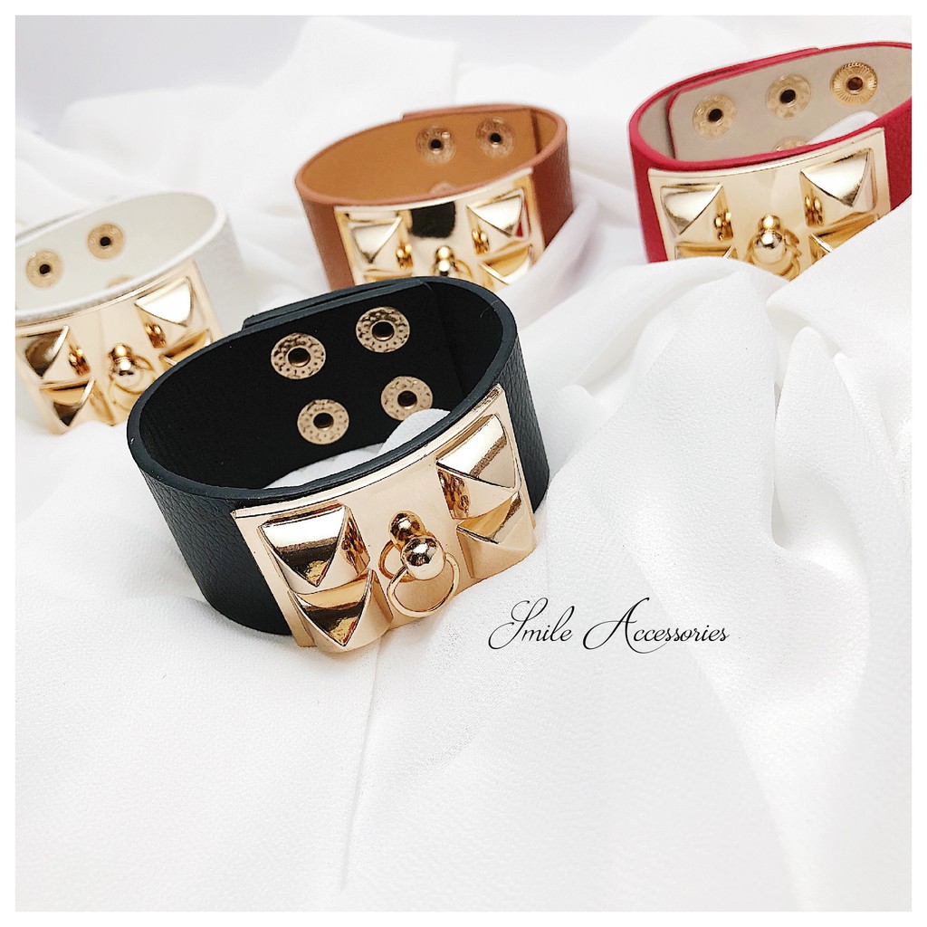 SMILE - Vòng tay da nạm đinh mặt khóa - P532/533/534/950 | BigBuy360 - bigbuy360.vn